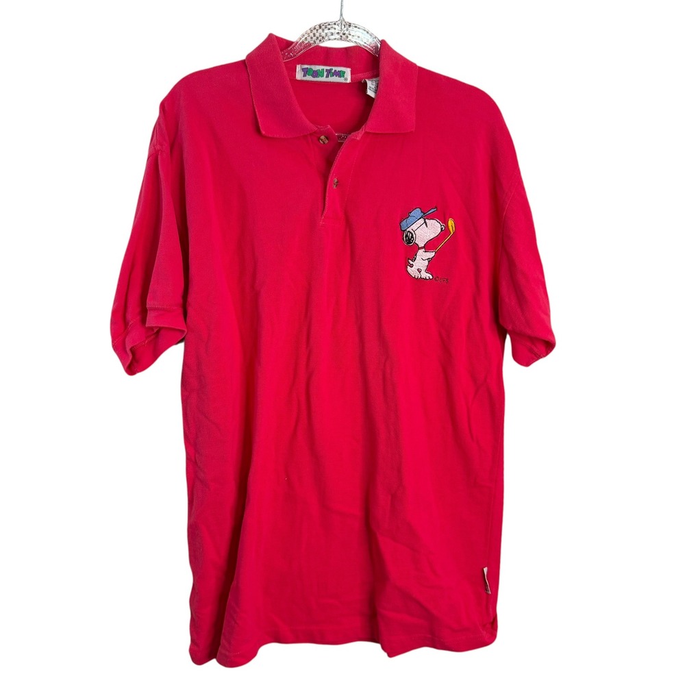 Toon Time Snoopy Golf Polo Shirt Mens Large Red Peanuts‎ Vintage 90s
